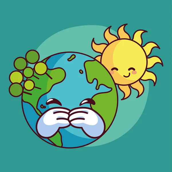 Tarjeta del planeta tierra sonriendo kawaii — Vector de stock