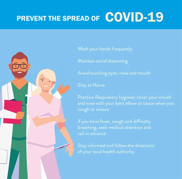 Doctors explain Infographics how prevent the spread of covid 19 — Stock Vector