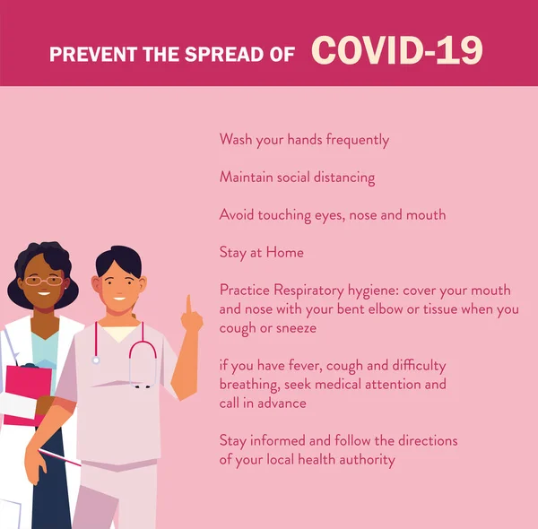 Doctors explain Infographics how prevent the spread of covid 19 — Stock Vector