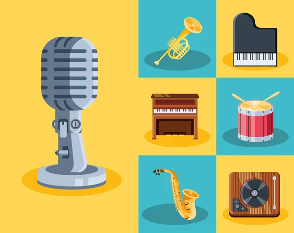 Sada ikonových hudebních nástrojů — Stockový vektor