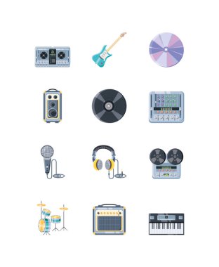 Beyaz arkaplanda simge müzik araçları seti