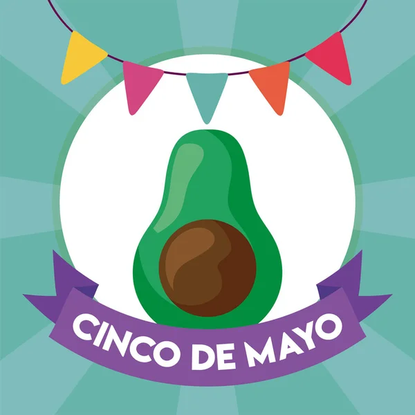 Карточный праздник cinco de mayo с avocado — стоковый вектор