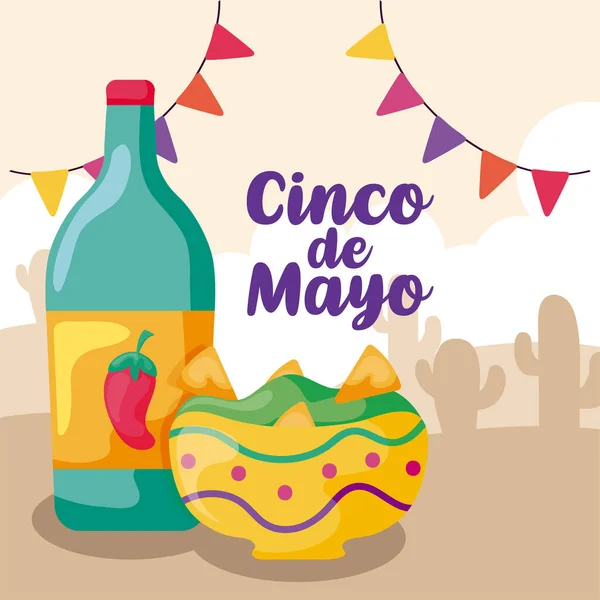 Card vacanza cinco de mayo con cibo messicano — Vettoriale Stock