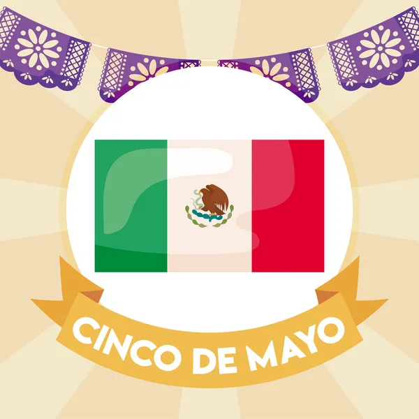 Etichetta cinco de mayo con bandiera messicana — Vettoriale Stock