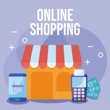 Çadırlı ve çevrimiçi alışveriş simgeleriyle