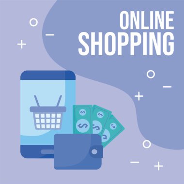 Çevrimiçi alışveriş simgelerine sahip akıllı telefon ekranı