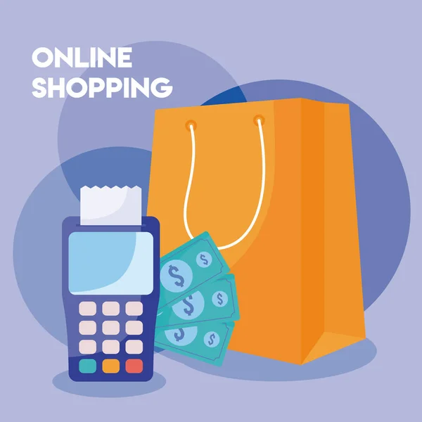 Datafon mit Symbolen des Online-Shoppings — Stockvektor