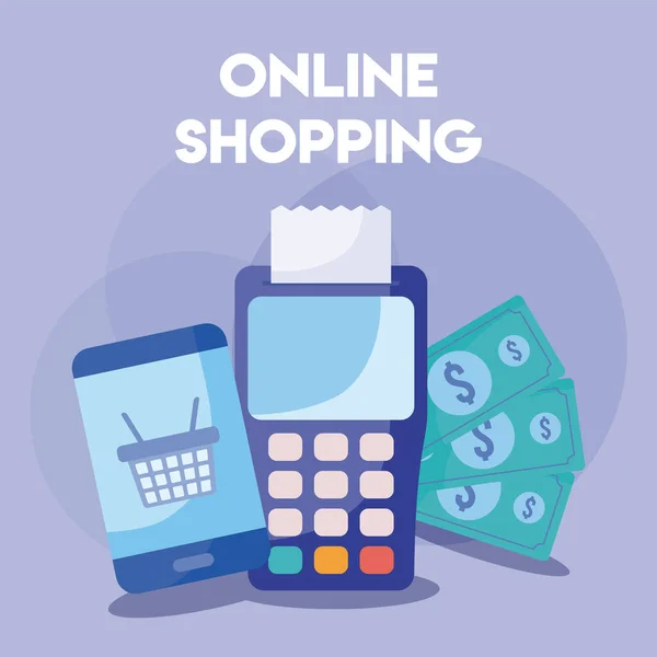 Datafon mit Symbolen des Online-Shoppings — Stockvektor