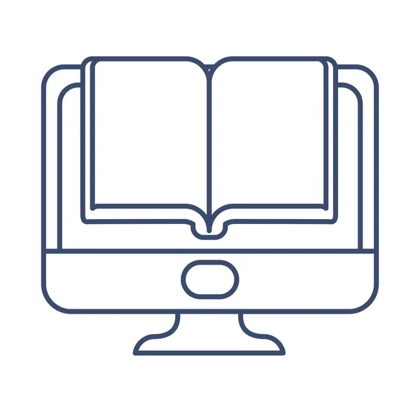 Asztali számítógép könyv, vonal stílusú ikon — Stock Vector