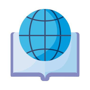 Beyaz arka planda küresel eğitimi simgeleyen açık bir kitap