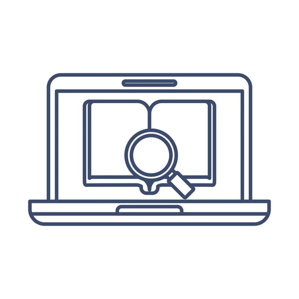 Portátil abierto con iconos de la educación en línea, icono de estilo de línea — Vector de stock