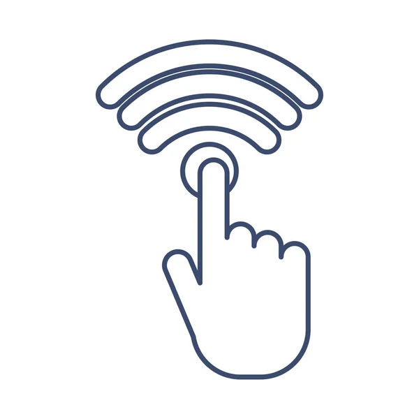 Mano con simbolo wifi, icona in stile linea — Vettoriale Stock