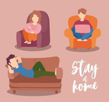 set of icons with stay at home label by coronavirus clipart