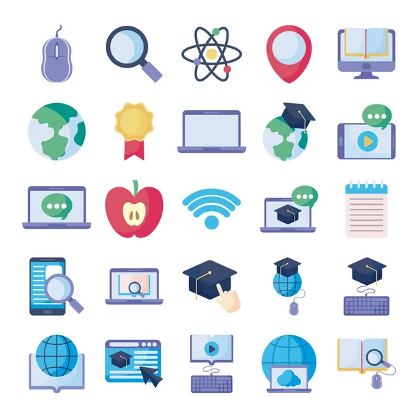 Uppsättning ikoner online utbildning, utbildning teknik — Stock vektor