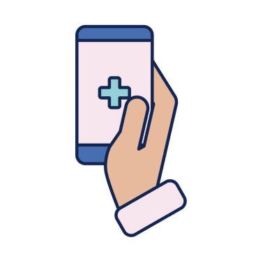 el ele tutuşan akıllı telefon çevrimiçi tıbbi destek, satır ve biçim simgesi