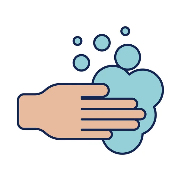 Мытье рук водой и мылом, строка и икона стиля заливки — стоковый вектор