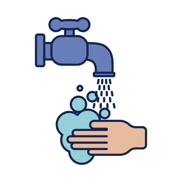 Миття рук водою і милом, лінія і значок стилю заповнення — стоковий вектор