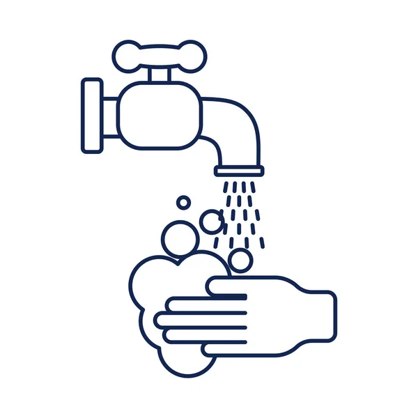 Mytí rukou vodou a mýdlem, ikona ve stylu linky — Stockový vektor