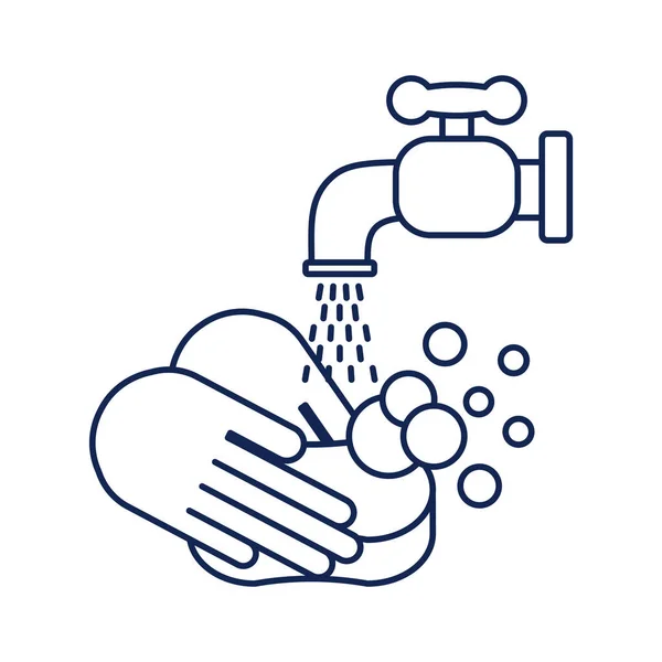 Lavar as mãos com água e sabão, ícone de estilo de linha —  Vetores de Stock