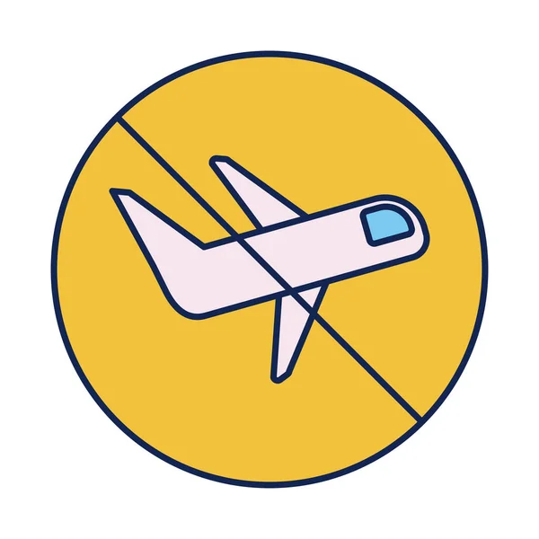 禁止記号、線と記入スタイルのアイコンを持つ旅客航空機 — ストックベクタ