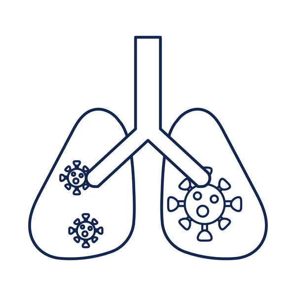 Pulmones con virus e infección, icono de estilo de línea — Vector de stock