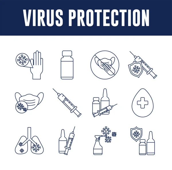 Conjunto de ícones vacinação imunização médica, ícone de estilo de linha — Vetor de Stock