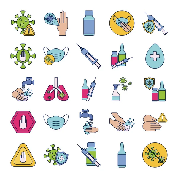 Set of icons vaccination medical immunization, line and fill style icon — Stock Vector