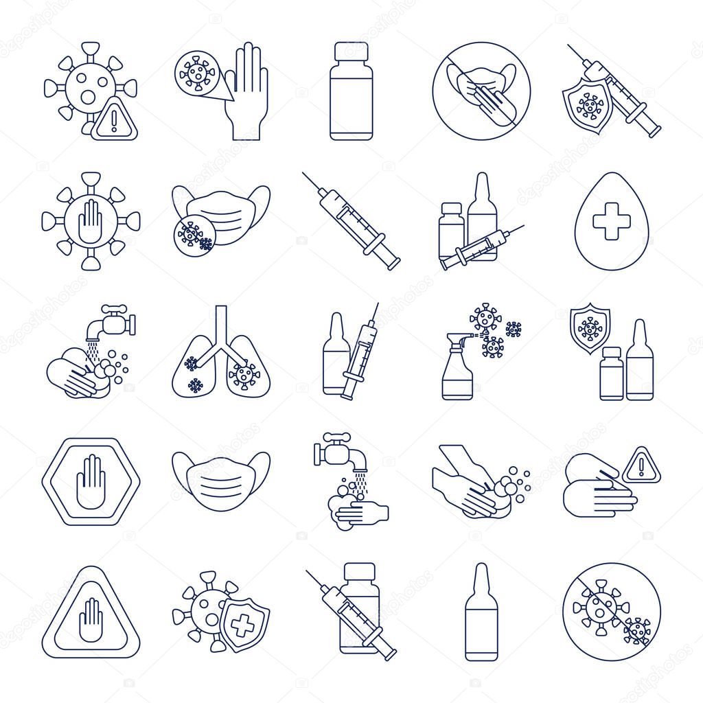 set of icons vaccination medical immunization, line style icon