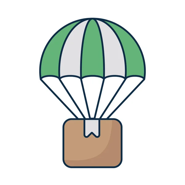 Caja de cartón con paracaídas sobre fondo blanco — Vector de stock