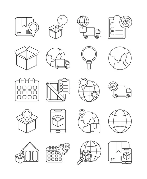 Conjunto de iconos logística de entrega de carga, icono de estilo de línea — Vector de stock
