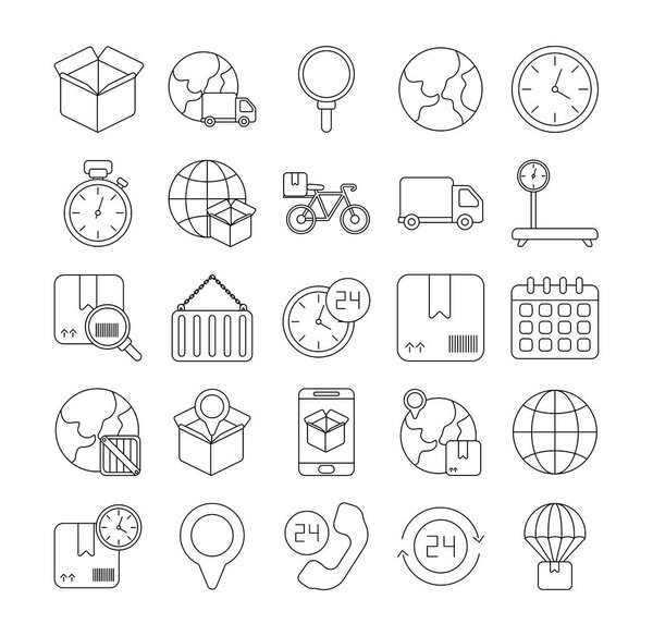 set of icons freight delivery logistics , line style icon