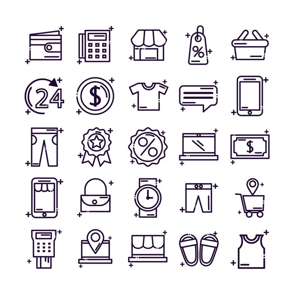 Conjunto de iconos icono de estilo de línea de compras — Vector de stock