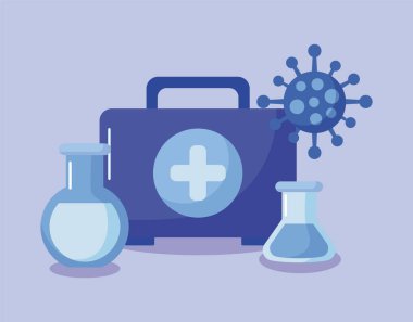 Tıbbi malzemeler, aşı ve sağlık malzemeleri ile ilk yardım çantası.