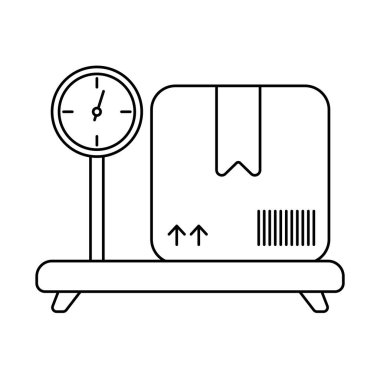 Endüstriyel kargo ağırlığı ölçeğinde karton kutu, çizgi biçimi simgesi