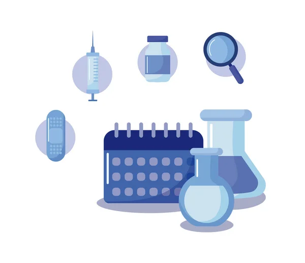 Mavi arka planda kimyasal laboratuvar test tüpleri — Stok Vektör