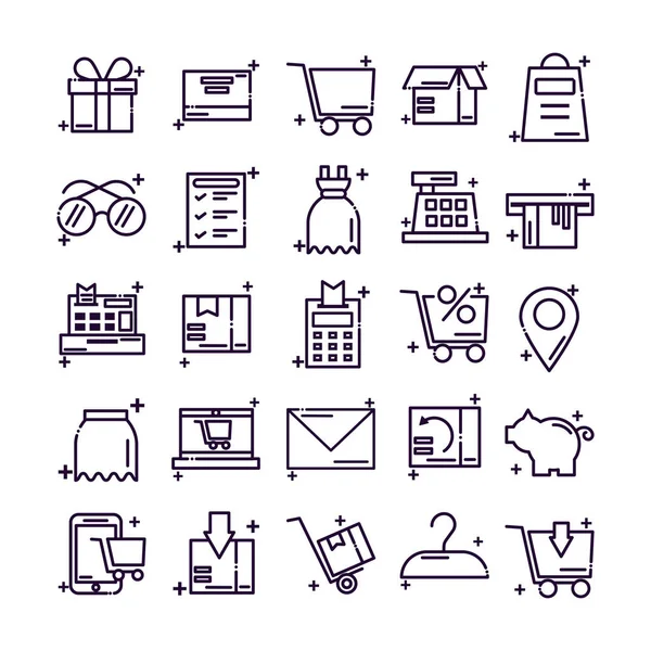 Conjunto de iconos icono de estilo de línea de compras — Vector de stock