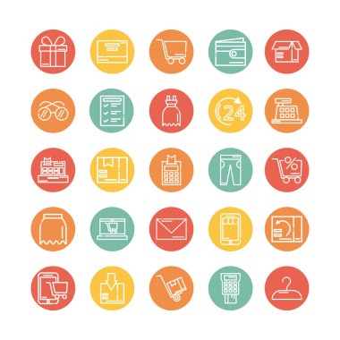 Simge alışveriş bloğu ve düz biçim simgesi seti