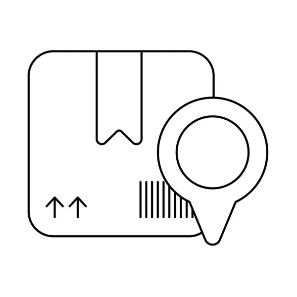 Caixa de papelão com ponteiro de lugar, ícone de estilo de linha — Vetor de Stock