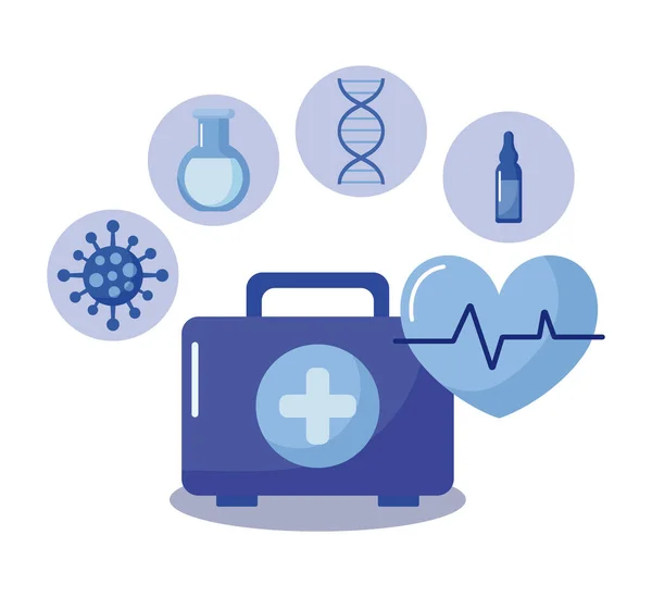Førstehjælpskasse med medicinsk udstyr, vaccination og sundhed – Stock-vektor