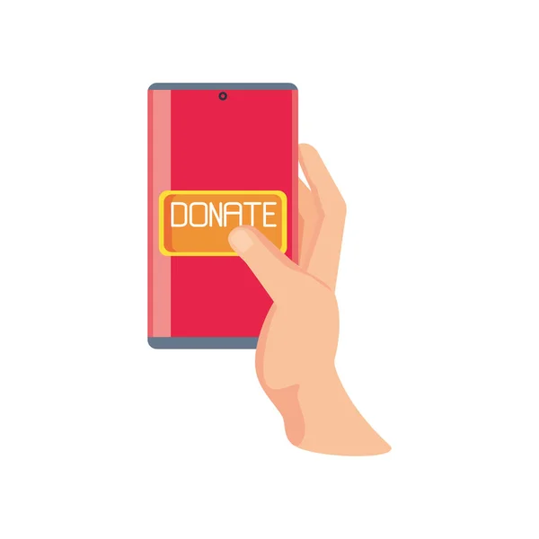 Donación desde el móvil sobre fondo blanco — Vector de stock