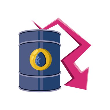 Beyaz zemin üzerinde aşağı ok ile yağ varili