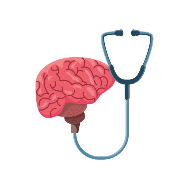 Beyaz arka planda steteskoplu beyin