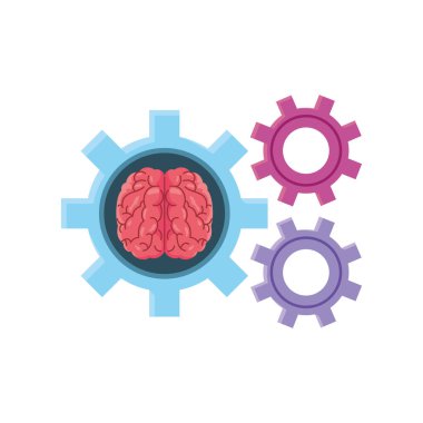 beyaz arkaplanda beyni olan dişliler