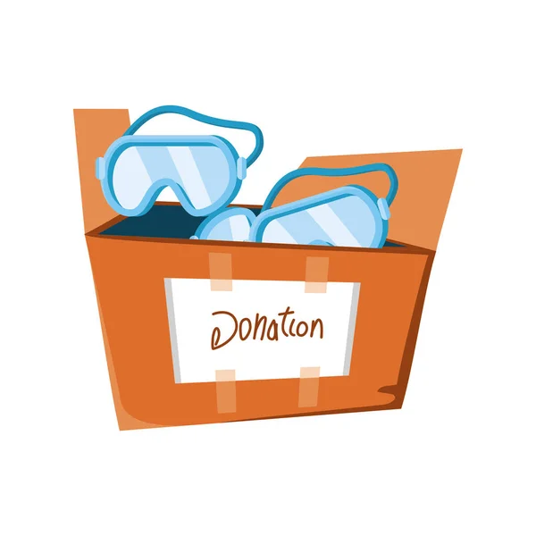 Caja de cartón con gafas protectoras sobre fondo blanco — Vector de stock