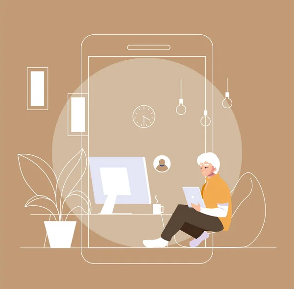 Man freelancer working from her home — Stock Vector
