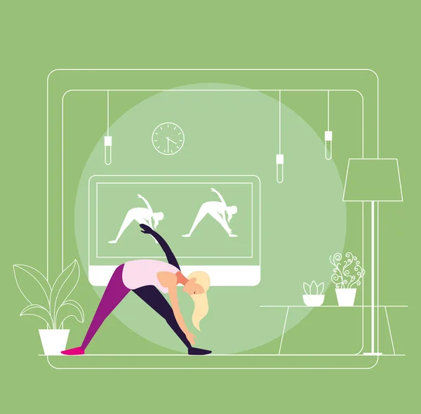 Mujer haciendo ejercicios en casa — Vector de stock