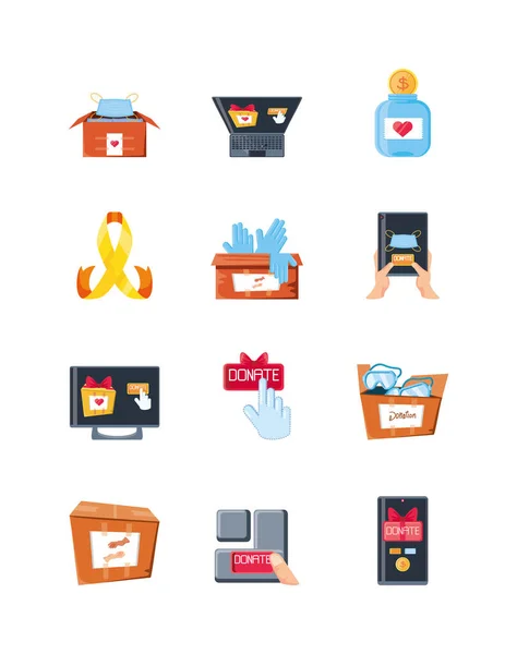 Set of icons donation on white background — Stock Vector