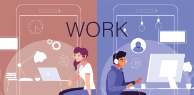 Evinde çalışan insanlar.