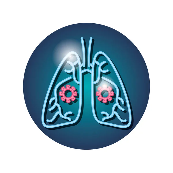 Lungen mit Viren und Infektionen im Neonlicht — Stockvektor