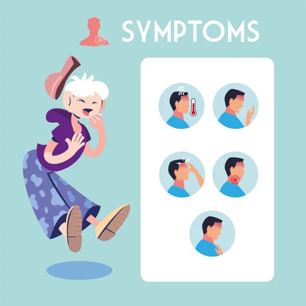 Infographic visar inkubation och symtom med ikoner och infekterade person — Stock vektor